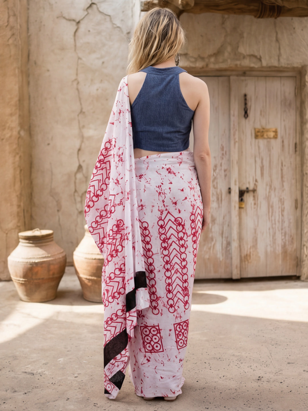 GEOMETRIC Printed Pure Cotton Saree With Unstitched Blouse