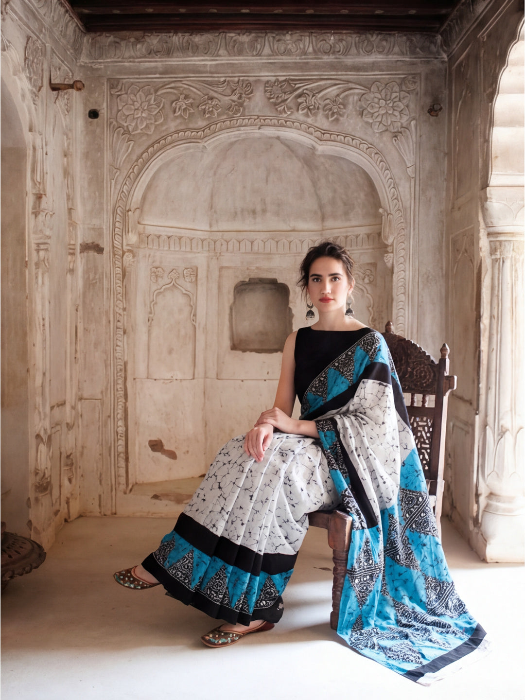Floral Printed Pure Cotton Saree With Unstitched Blouse