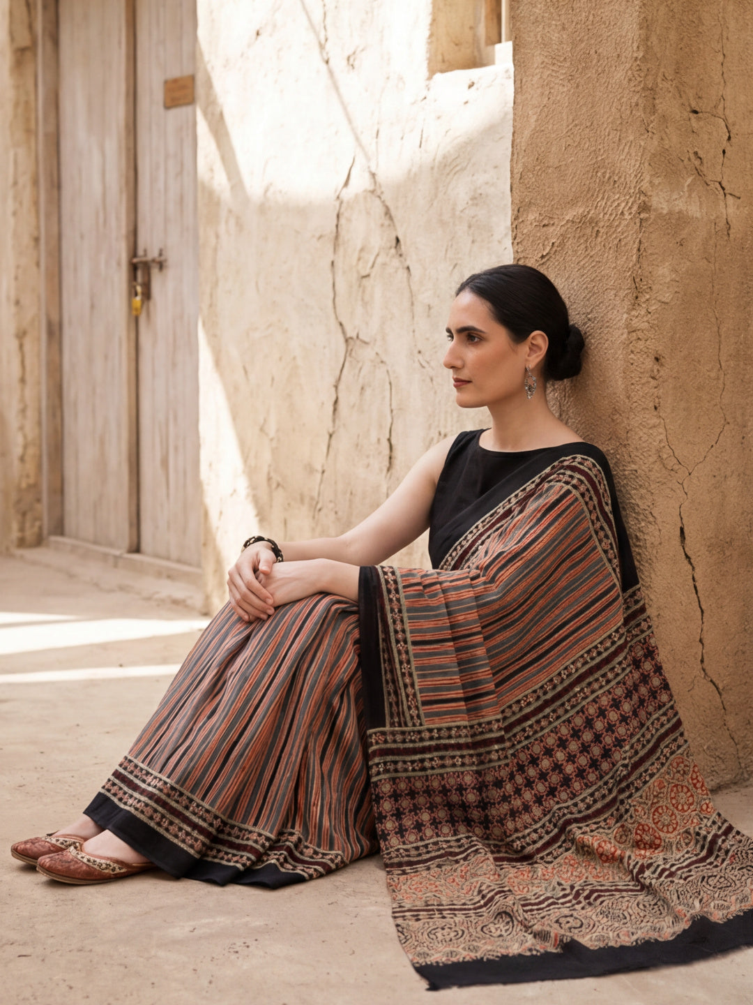 Mulmul Cotton Striped Printed Saree