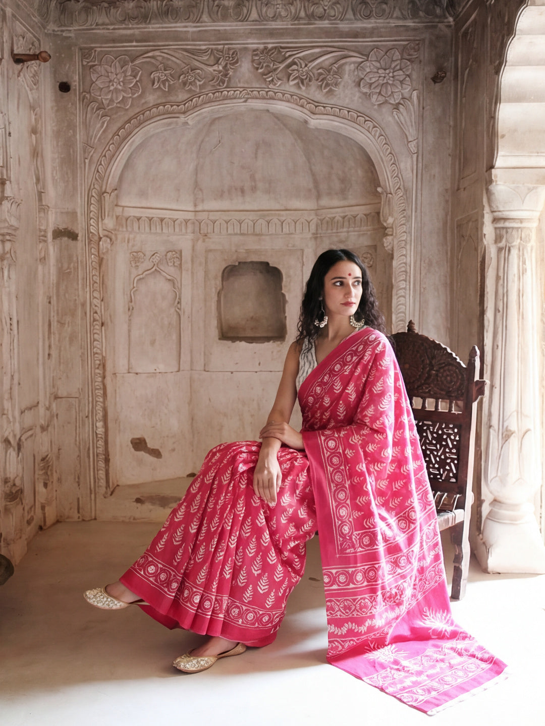 Floral Printed Pure Cotton Saree With Unstitched Blouse
