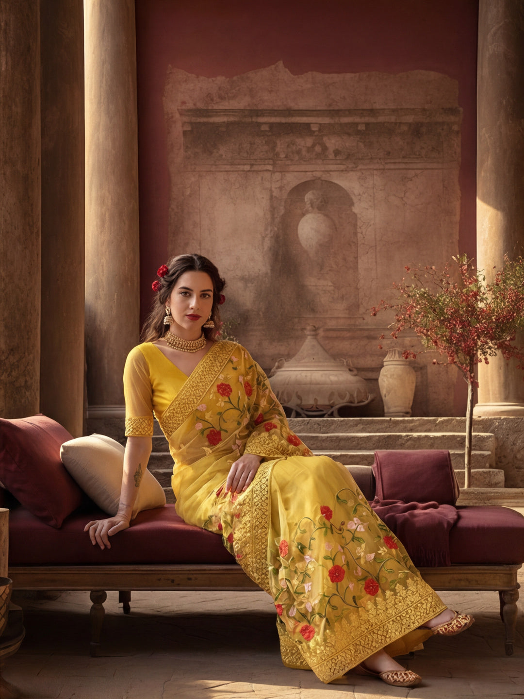 Heavy Floral Embroidered Net Party Wear Saree