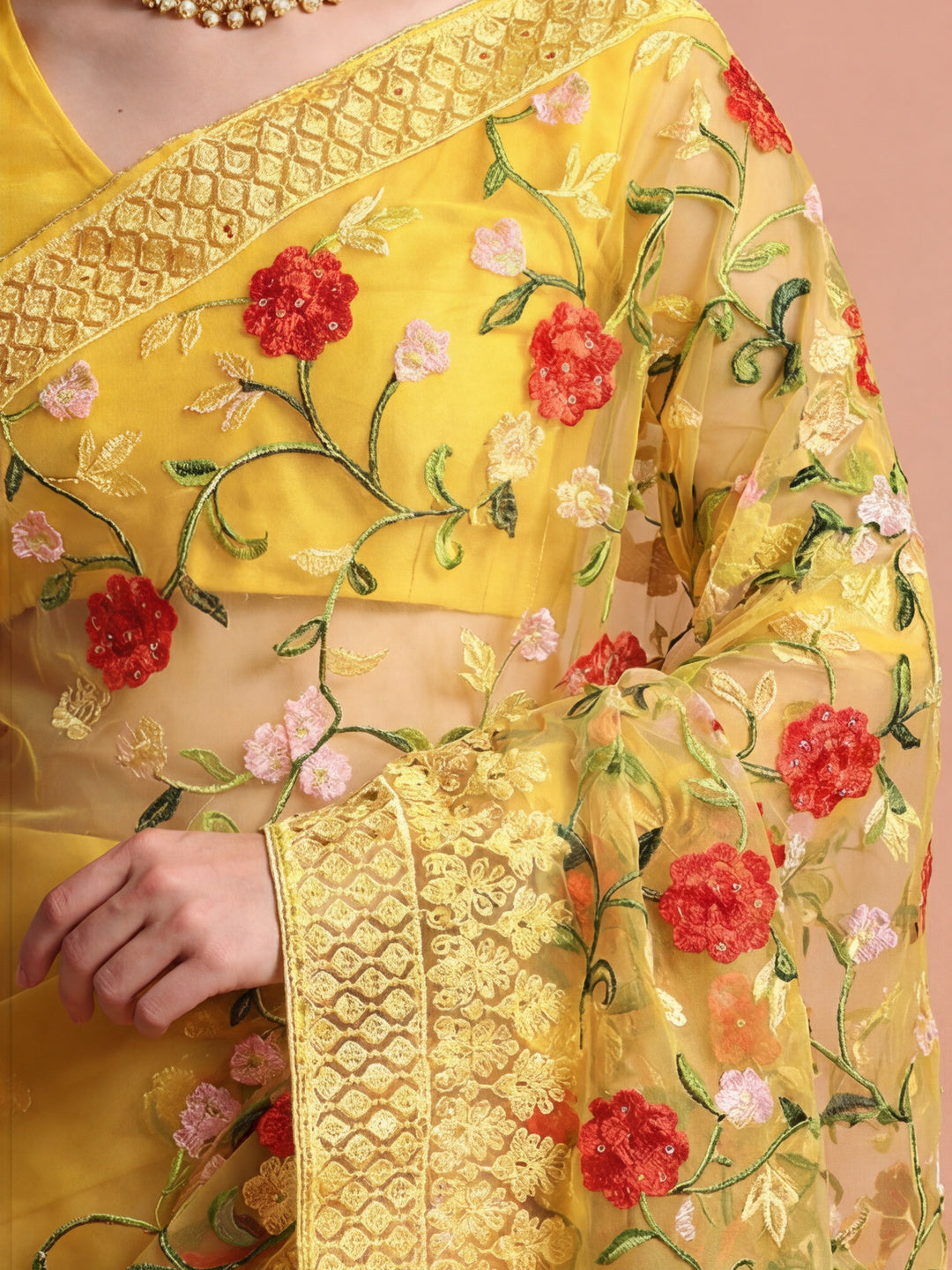 Heavy Floral Embroidered Net Party Wear Saree