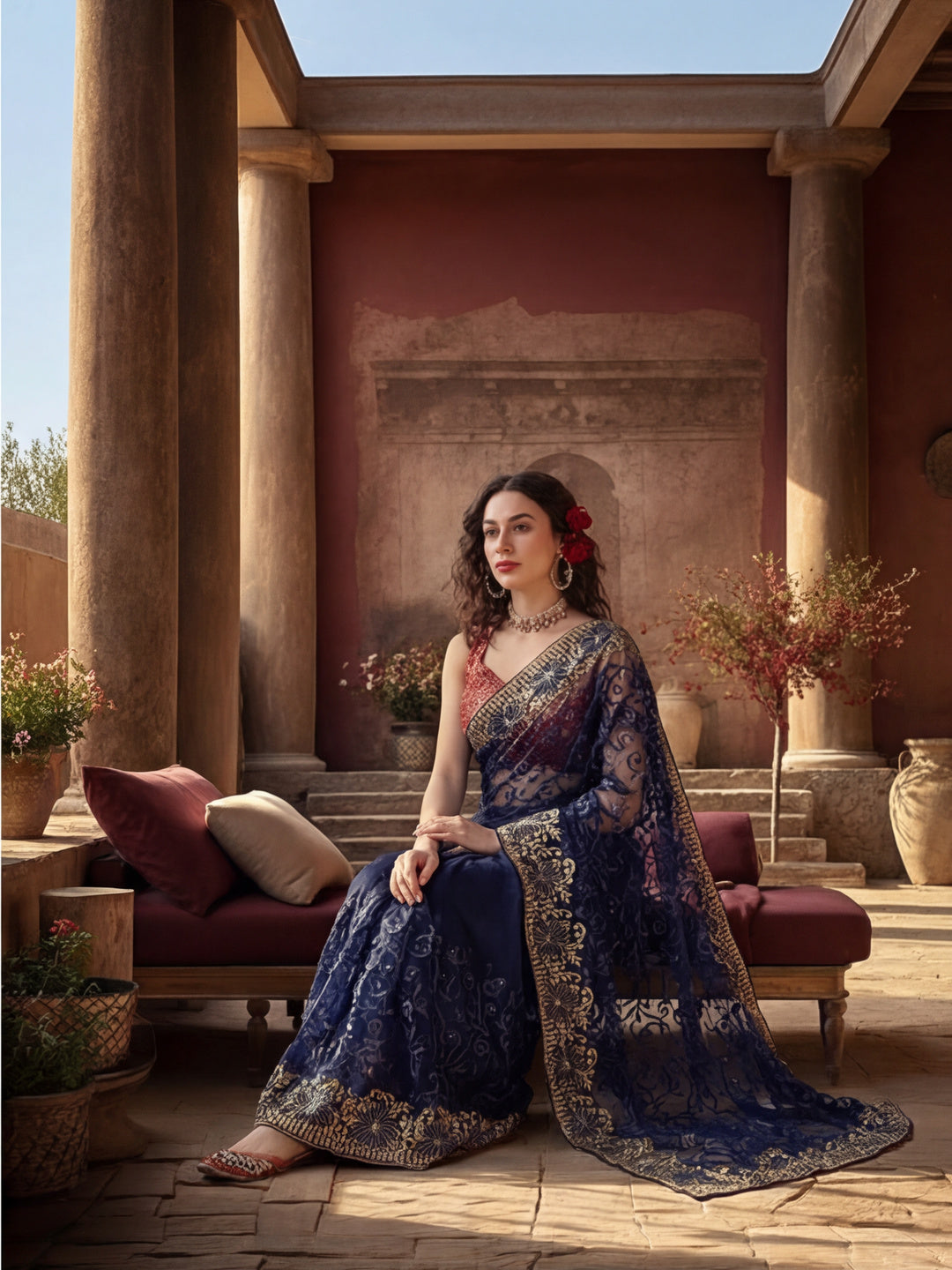 Heavy Floral Embroidered Net Party Wear Saree