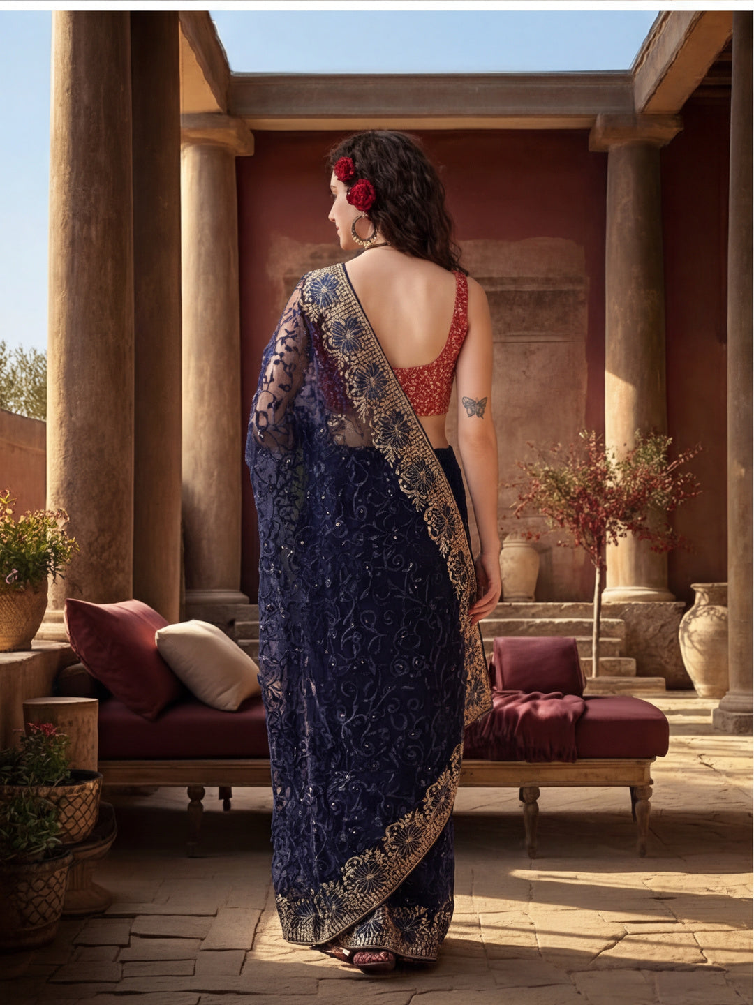 Heavy Floral Embroidered Net Party Wear Saree
