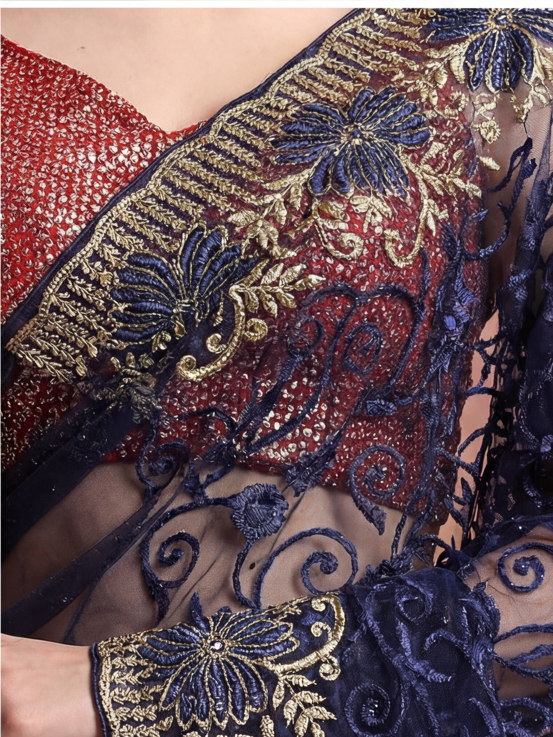 Heavy Floral Embroidered Net Party Wear Saree