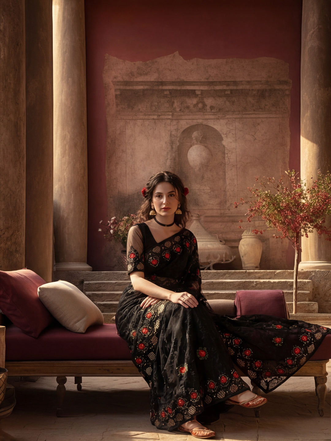 Heavy Floral Embroidered Net Party Wear Black Saree