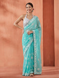 Traditional Sea Green Embroidered Pure Georgette Saree