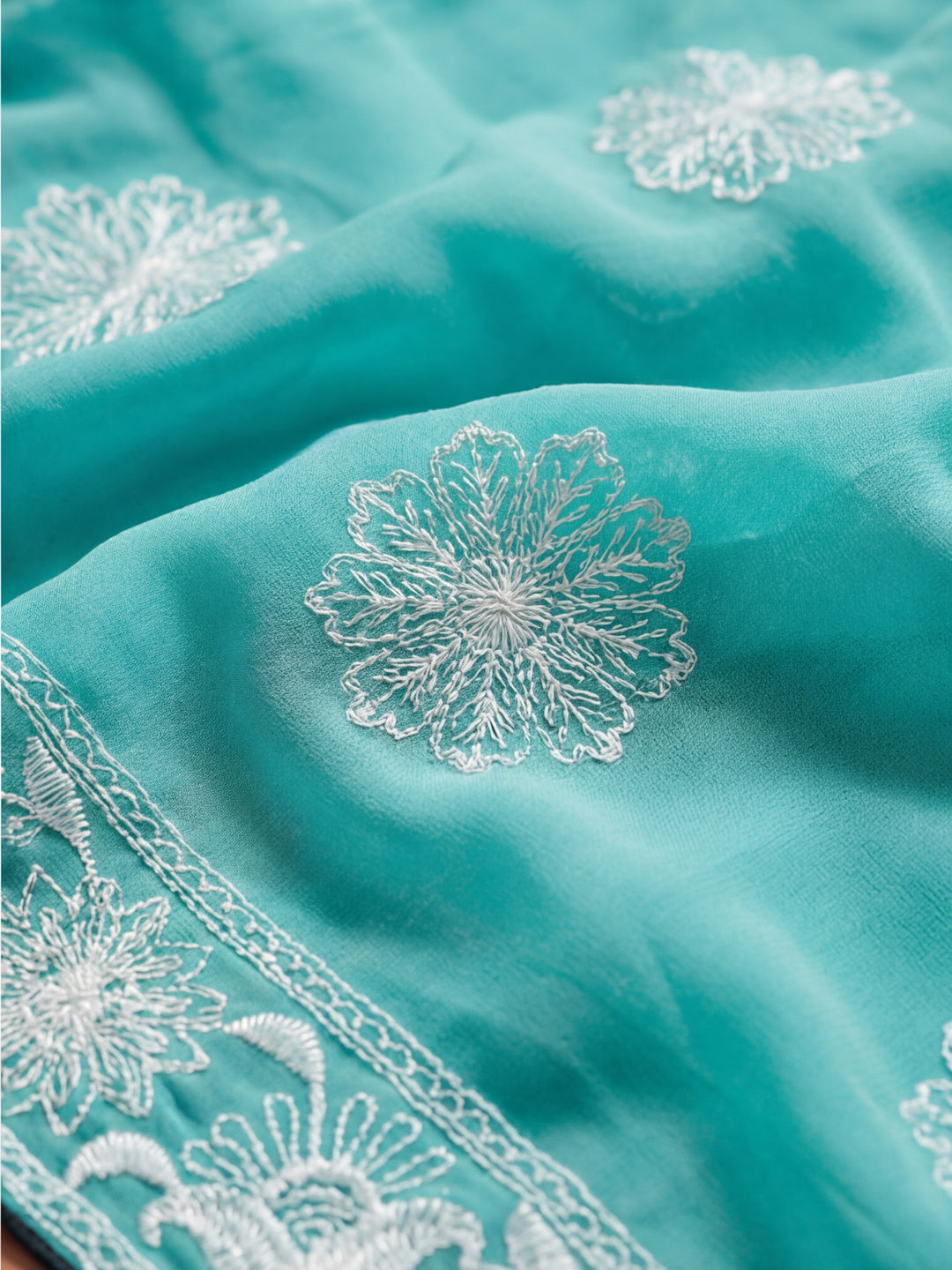 Traditional Sea Green Embroidered Pure Georgette Saree