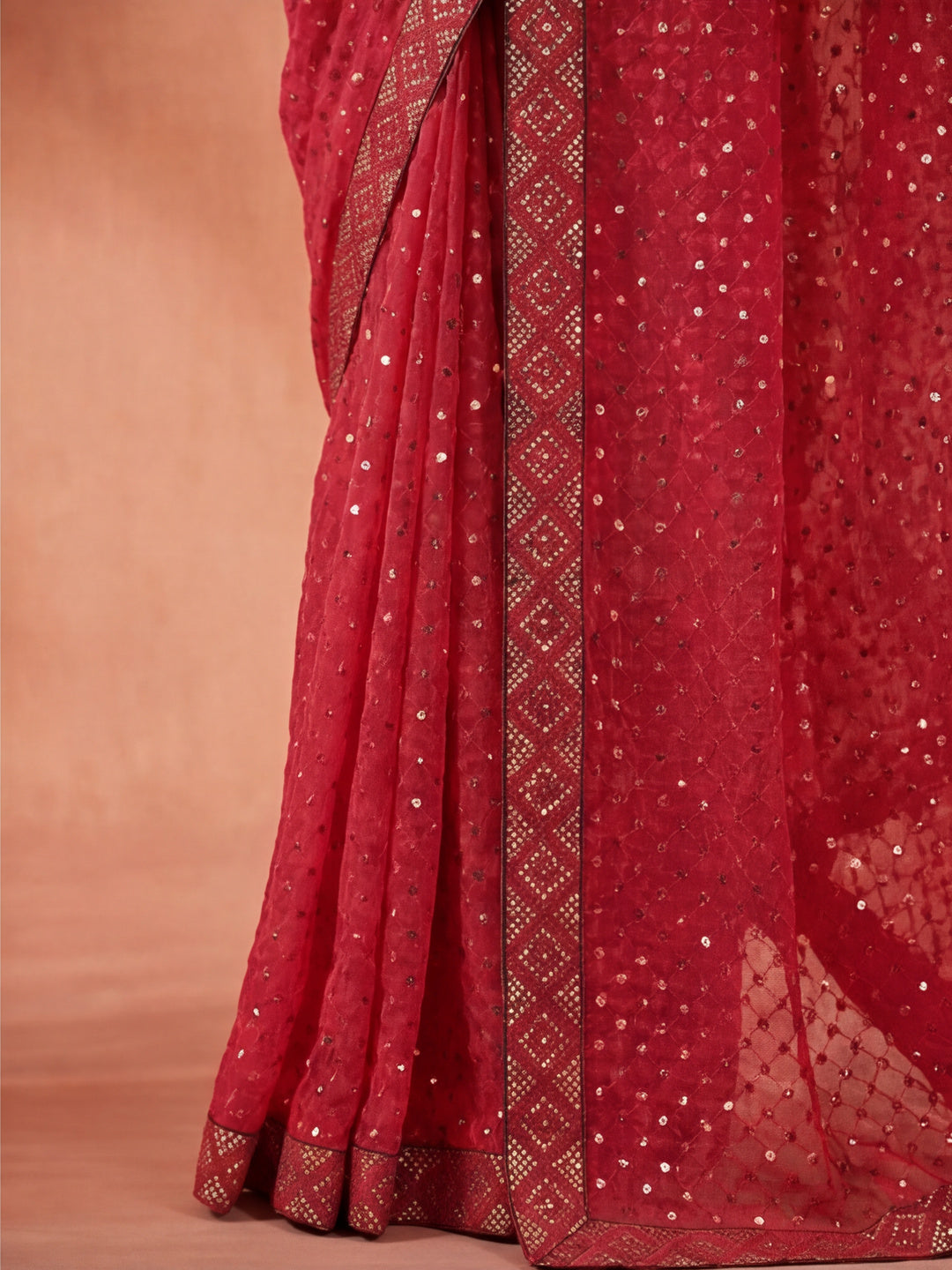 Party Wear Sequin Work Georgette Pink Saree