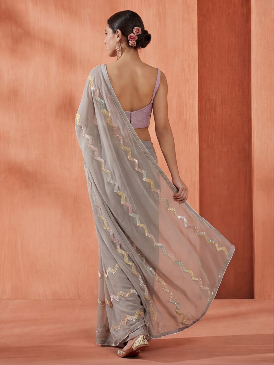 Pure Georgette Sequin Work Party Wear Saree