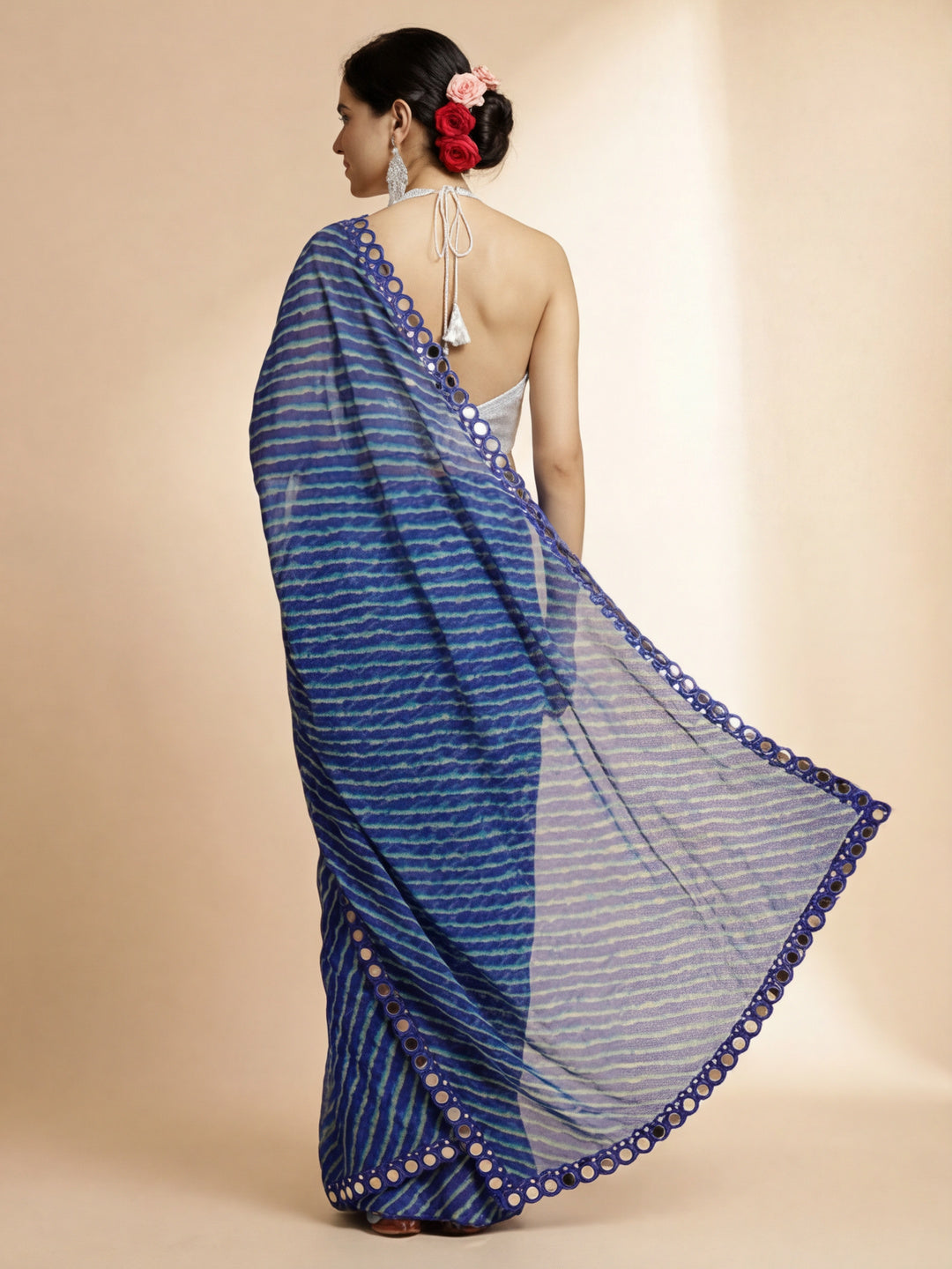 Chiffon Leheriya Mirror Work Saree