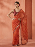 Chiffon Leheriya Mirror Work Saree