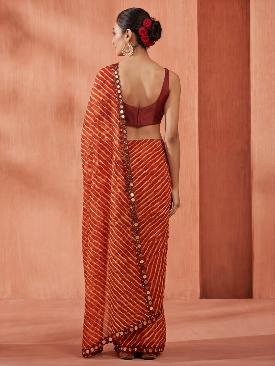 Chiffon Leheriya Mirror Work Saree