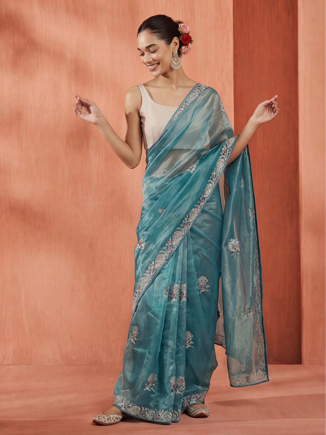 Golden Net Party Wear Sequin Work Saree