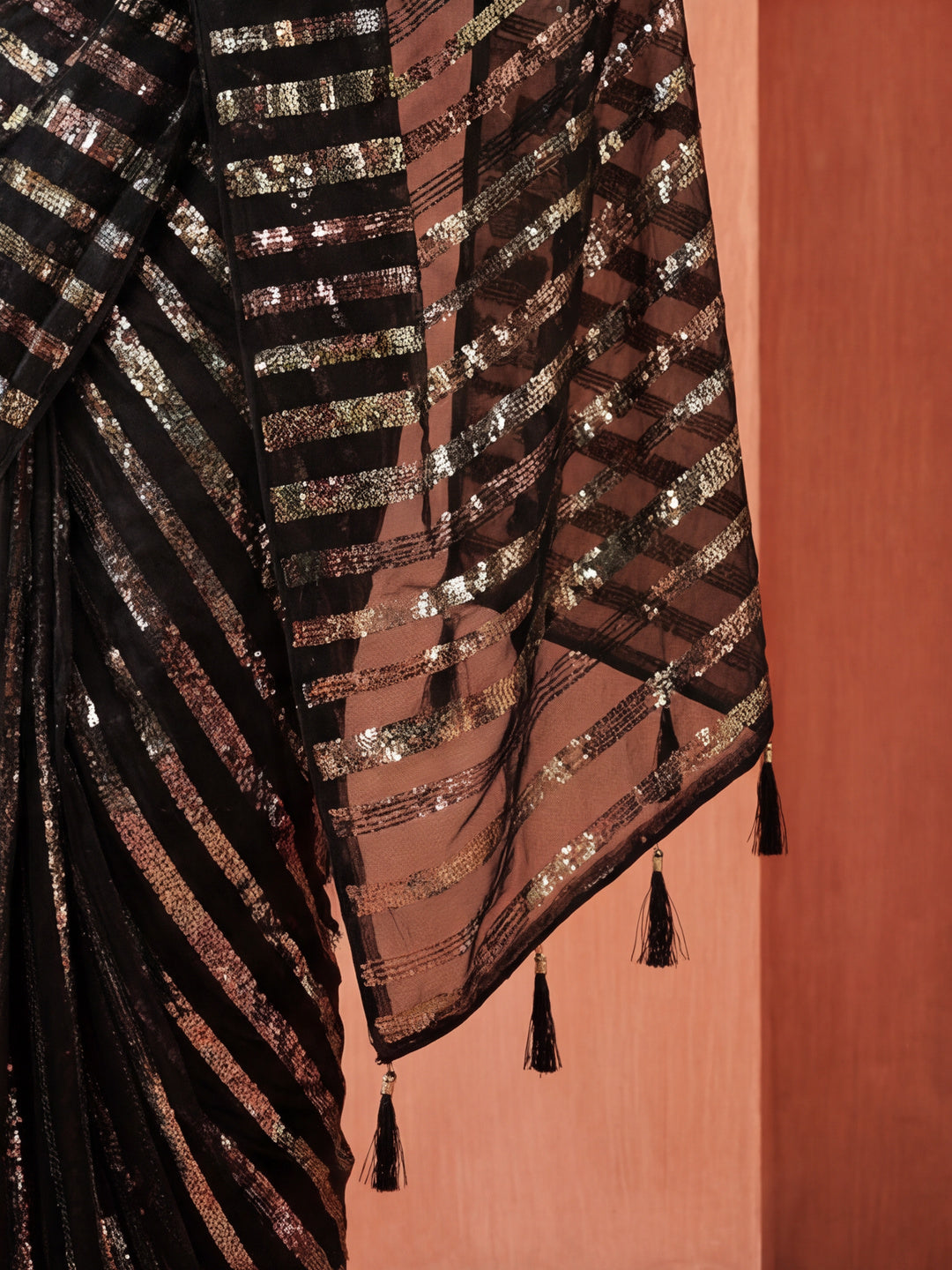 Georgette Sequin Embroidered Black Saree
