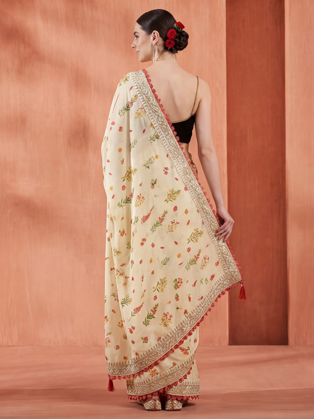 Fancy Chinon Printed With Embroidered Lace Saree