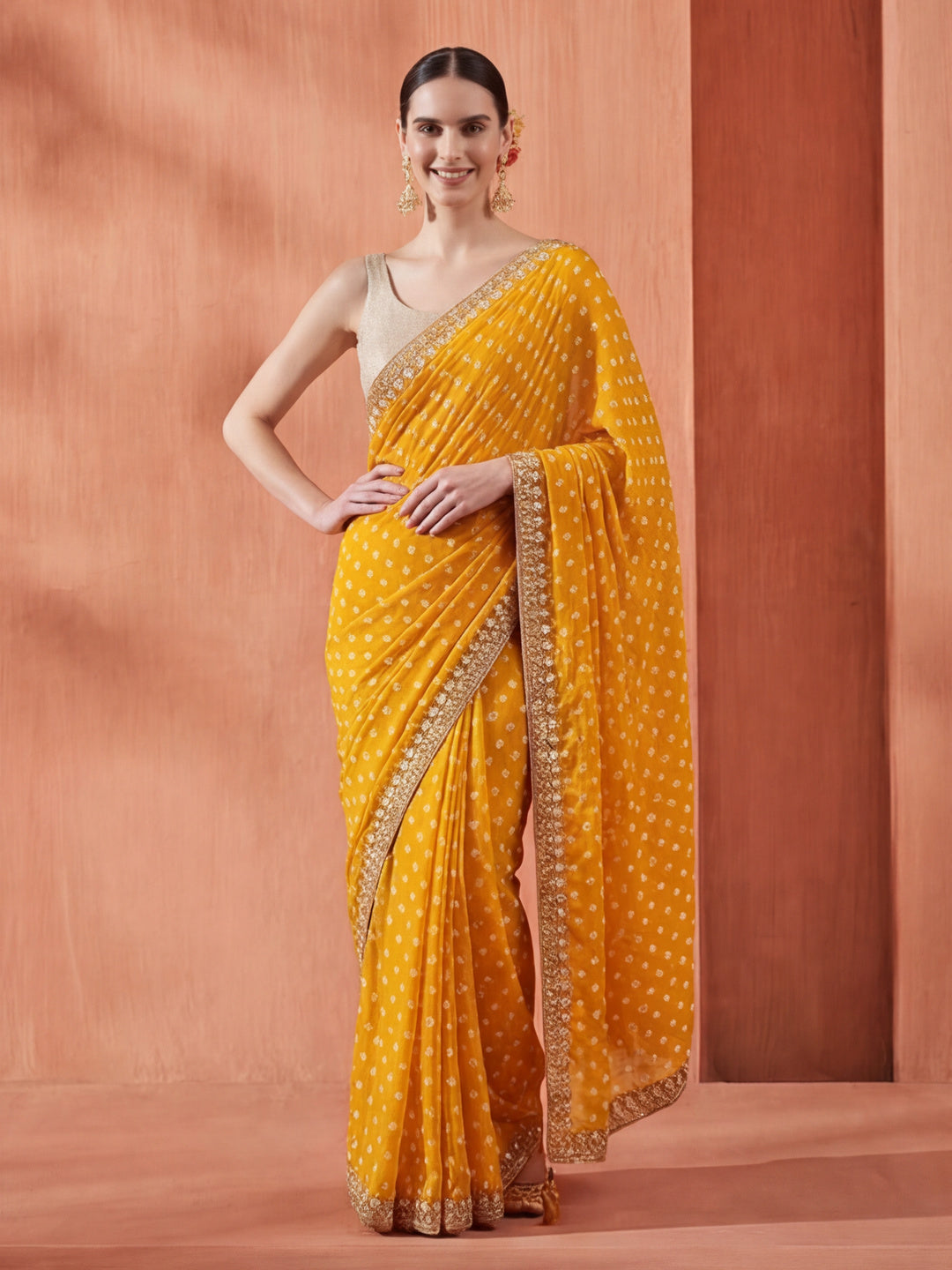 Fancy Chinon Printed With Embroidered Lace Saree