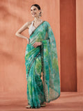 Pure Georgette Patola Mirror Green Tie-Dye Saree