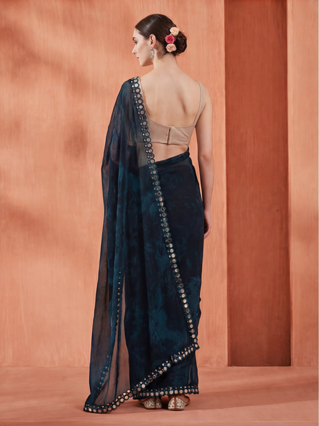 Pure Georgette Patola Mirror Teal Tie-Dye Saree