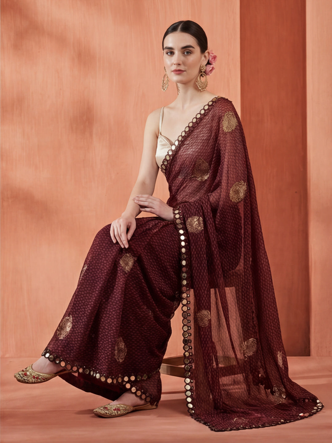 Pure Georgette Patola Mirror Foil Printed Violet Saree