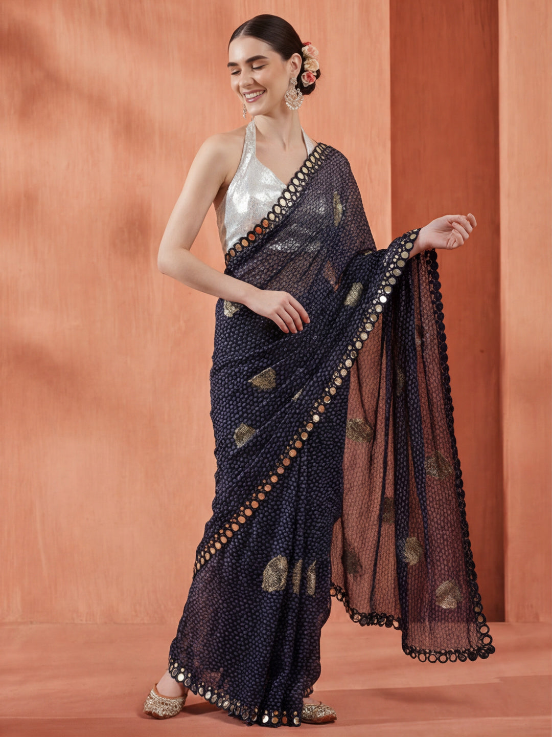 Pure Georgette Patola Mirror Foil Printed Saree