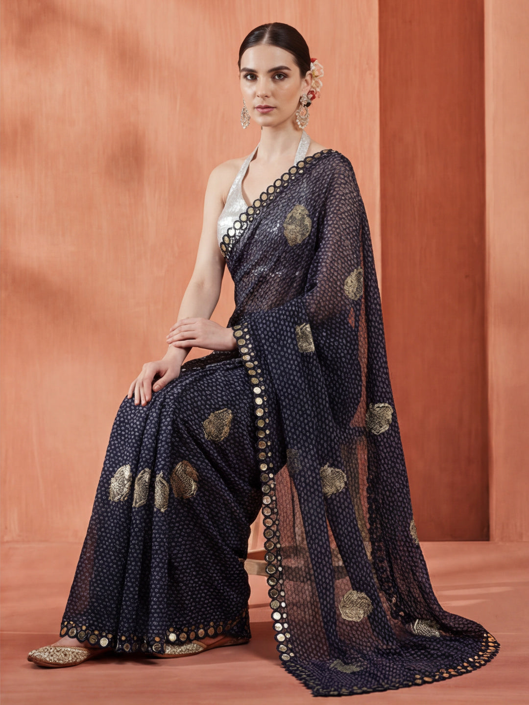 Pure Georgette Patola Mirror Foil Printed Saree