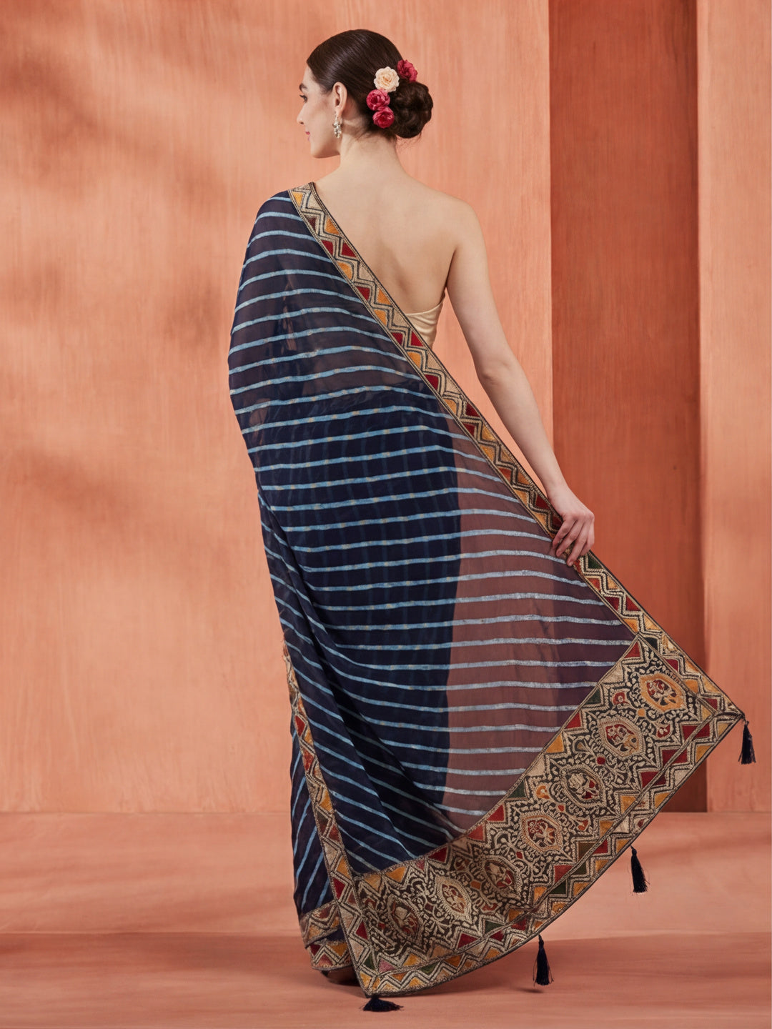 Blue Leheriya Embroidered Pure Georgette Saree