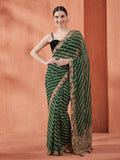 Green Leheriya Embroidered Pure Georgette Saree