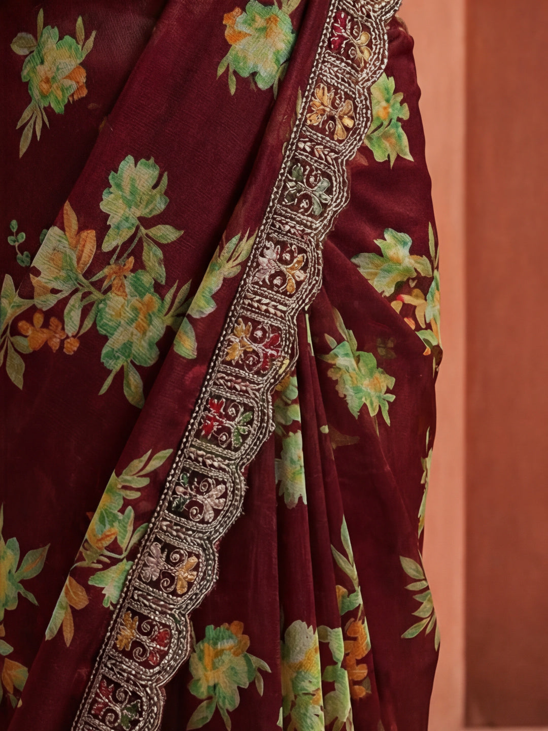 Floral Printed Party Wear Violet Saree