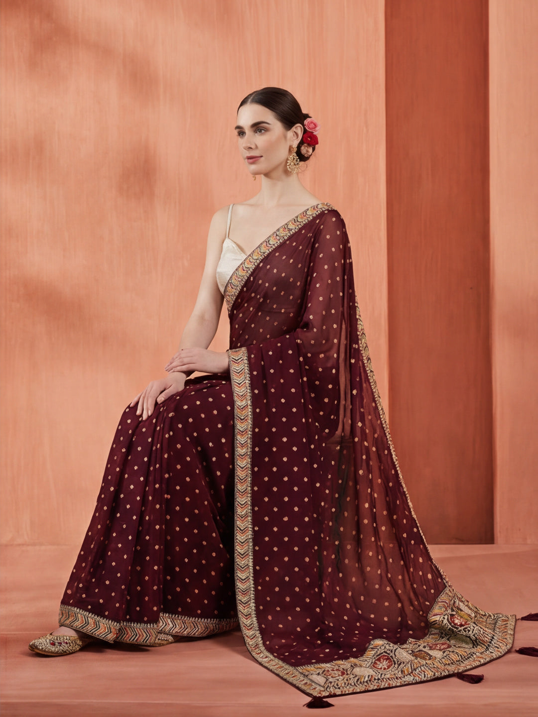 Violet Bandhani Embroidered Pure Georgette Saree
