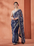 Blue Sequin Embroidered Pure Georgette Tie Dye Saree