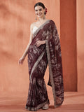 Violet Sequin Embroidered Pure Georgette Tie Dye Saree