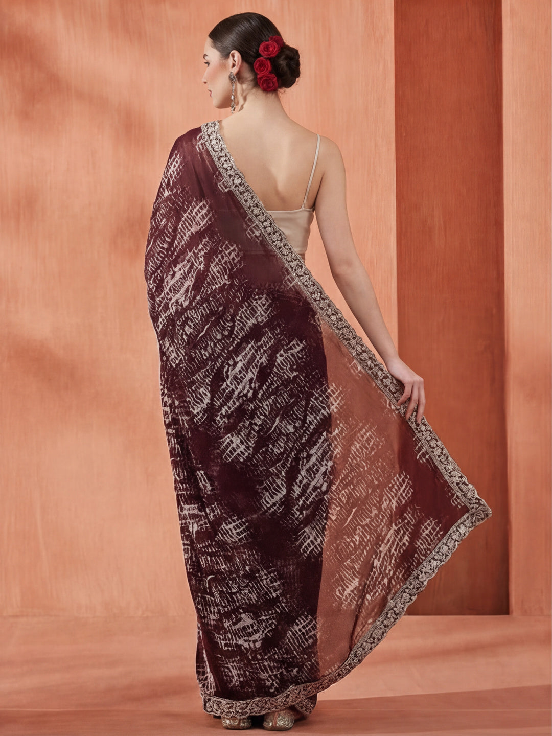 Violet Sequin Embroidered Pure Georgette Tie Dye Saree