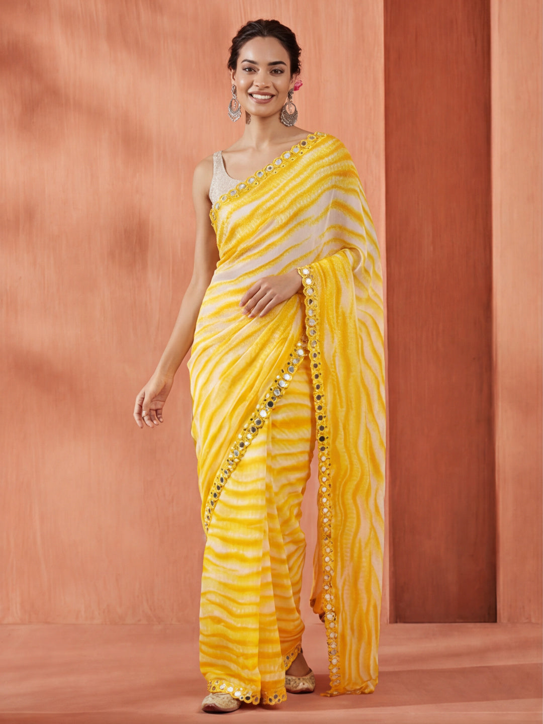 Pure Georgette Leheriya Mirror Work Saree