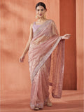 Pink Sequin Embroidered Net Party Wear Saree