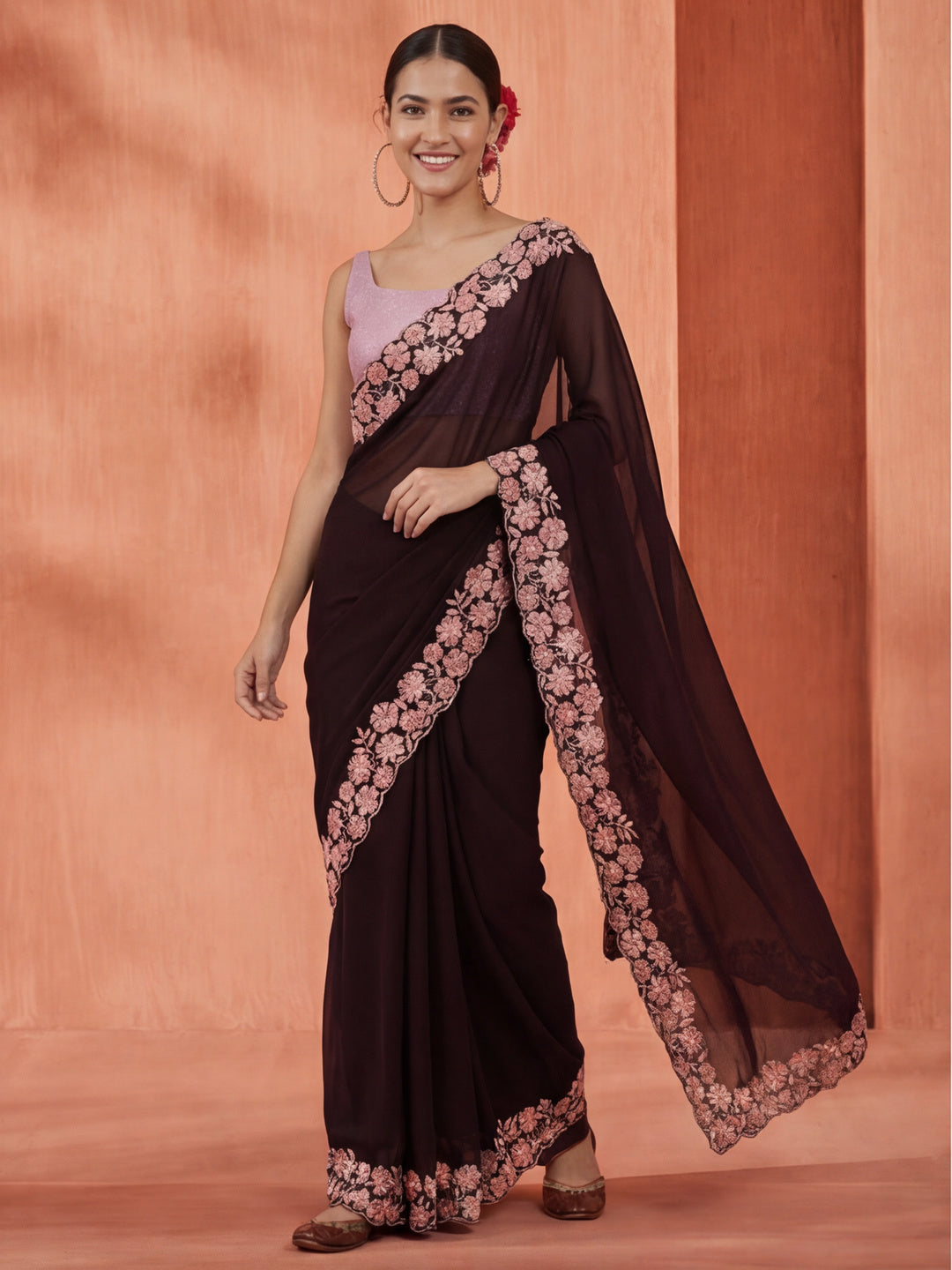 Pure Georgette Sequins Work Celebrity Style Saree