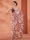 Maroon Floral Printed Japan Silk Saree