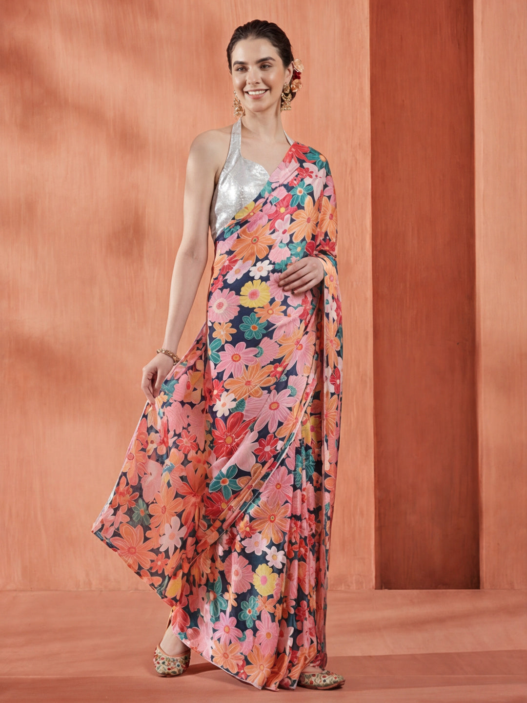 Floral Printed Japan Silk Saree