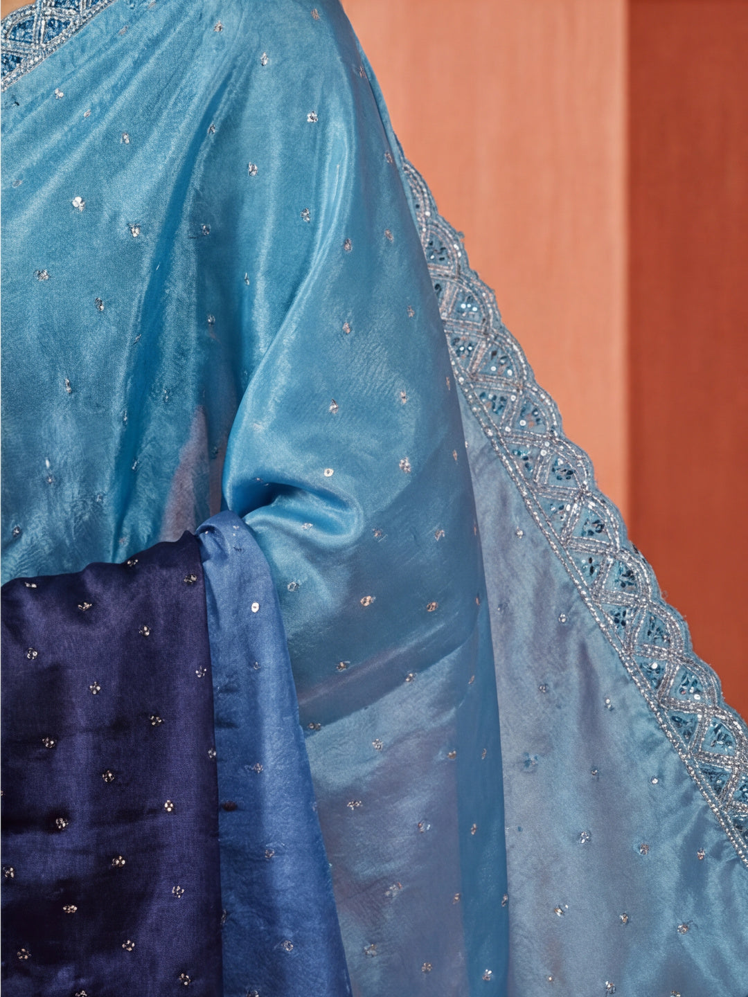 Satin Siroski Work Party Wear Blue Saree