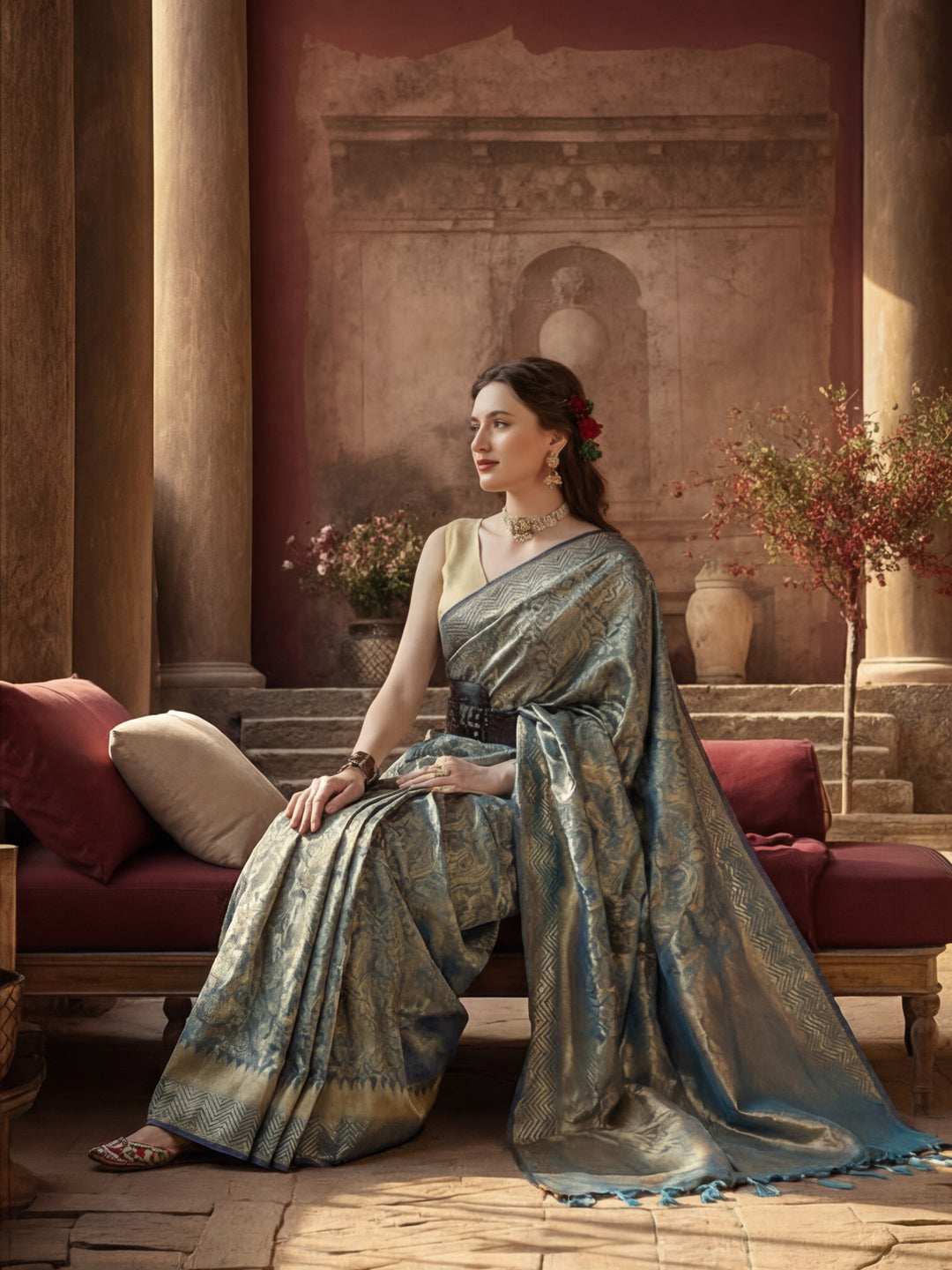 Heavy Banarasi Zari Woven Silk Blend Saree