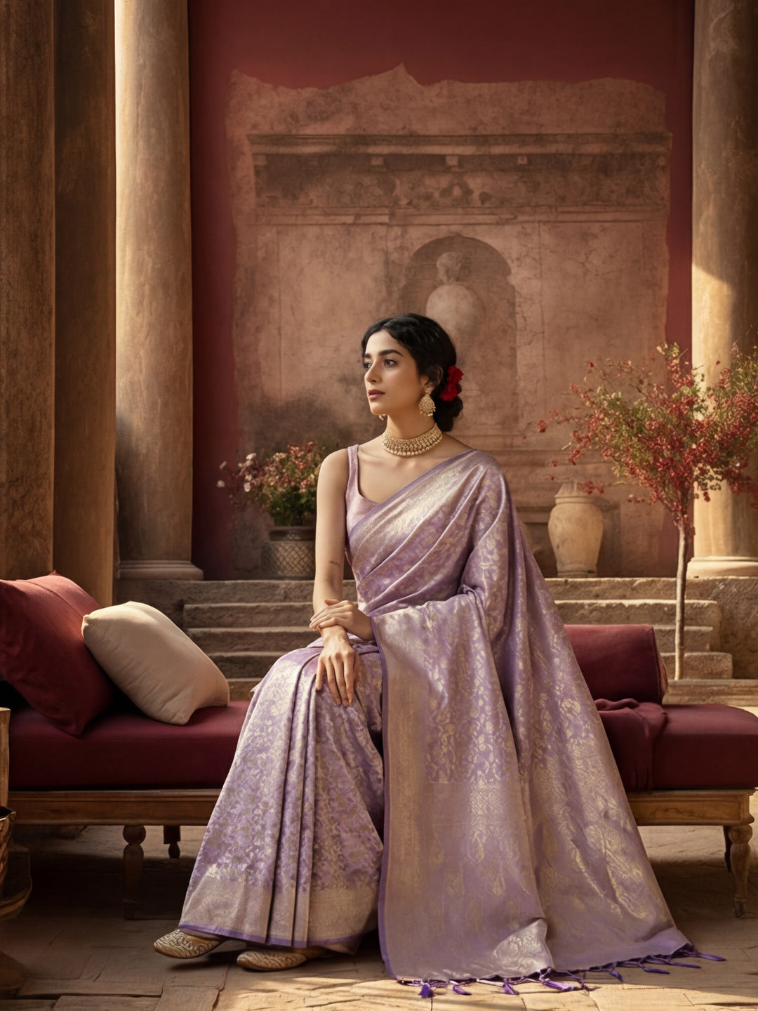 Lovely Light Violet Banarasi Silk Saree with Weaving Work