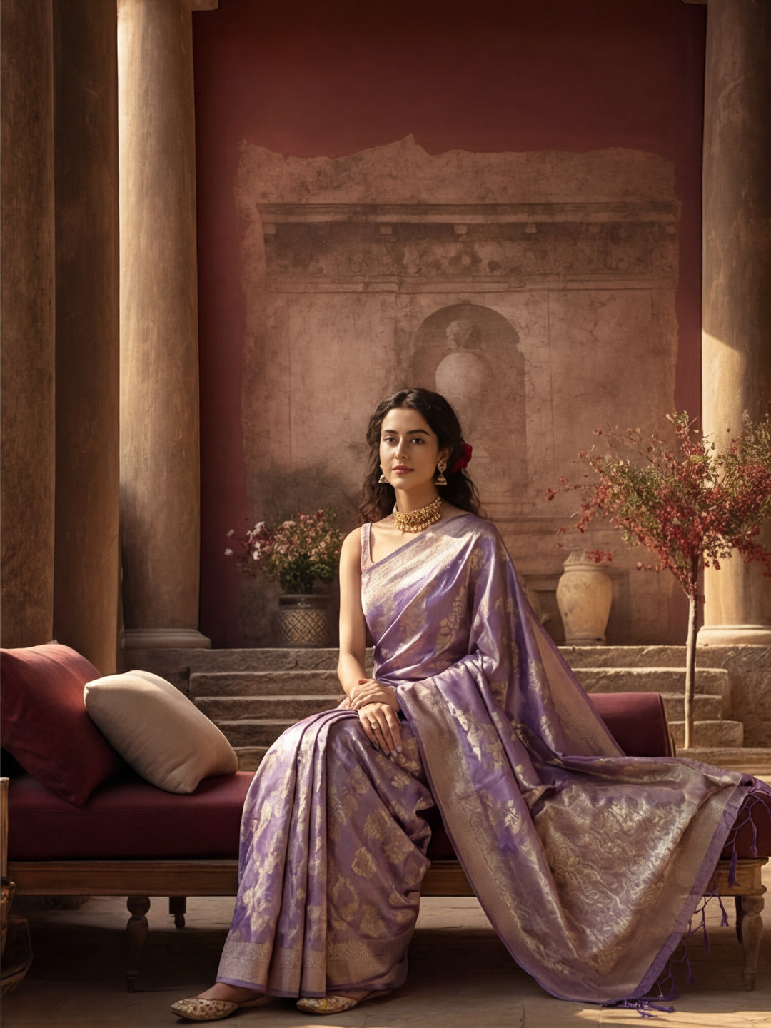 Lovely Lavender Banarasi Silk Saree with Weaving Work