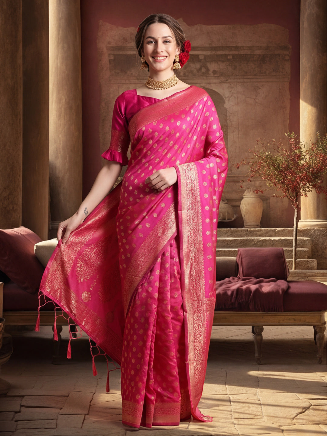 Heavy Banarasi Zari Woven Silk Blend Saree