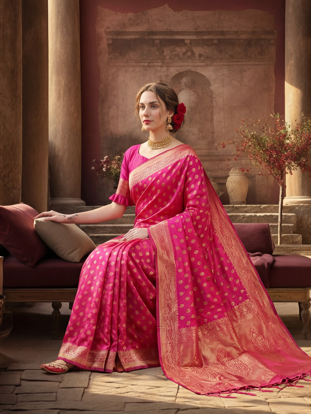 Heavy Banarasi Zari Woven Silk Blend Saree