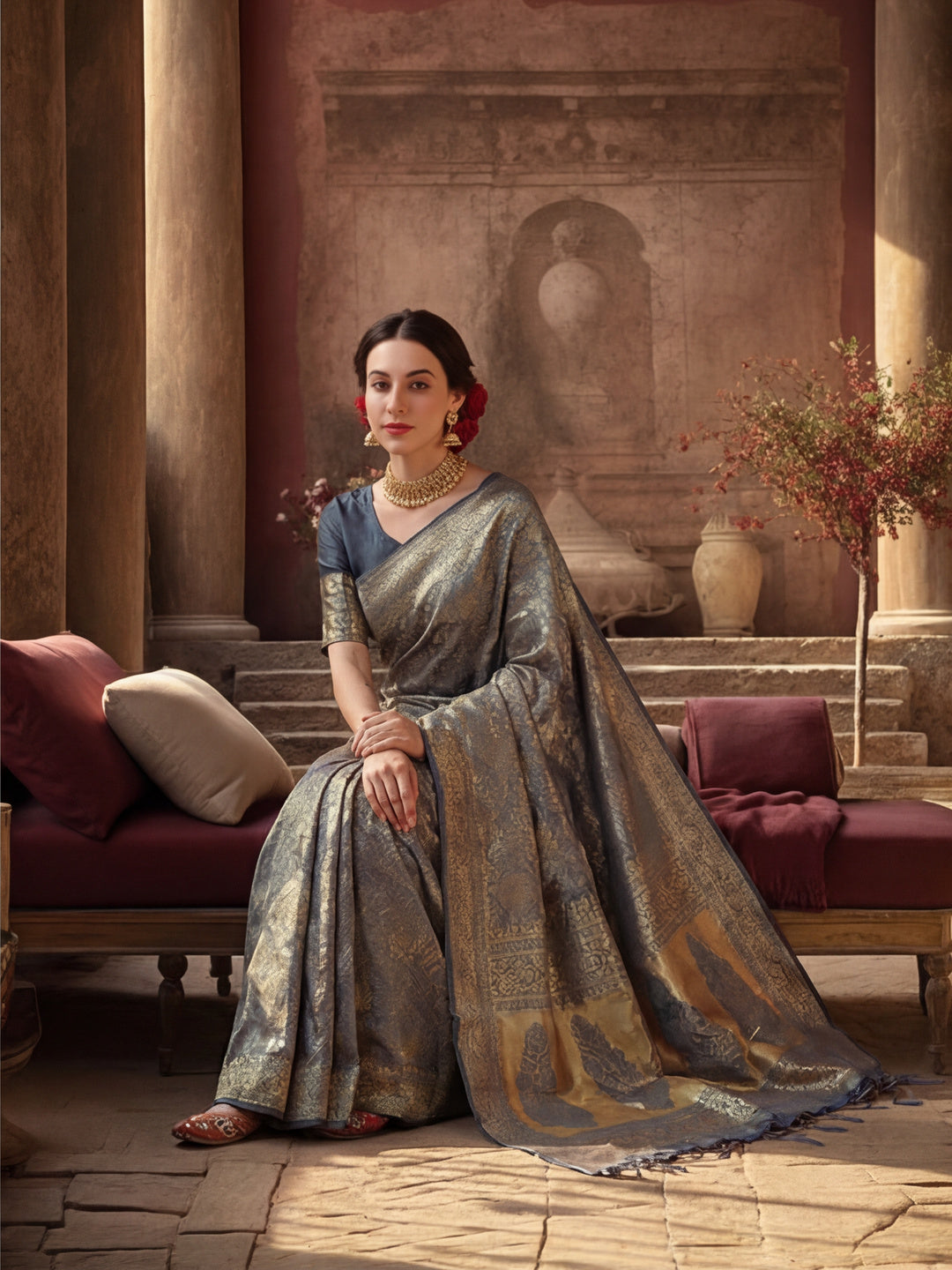 Heavy Banarasi Zari Woven Silk Blend Saree