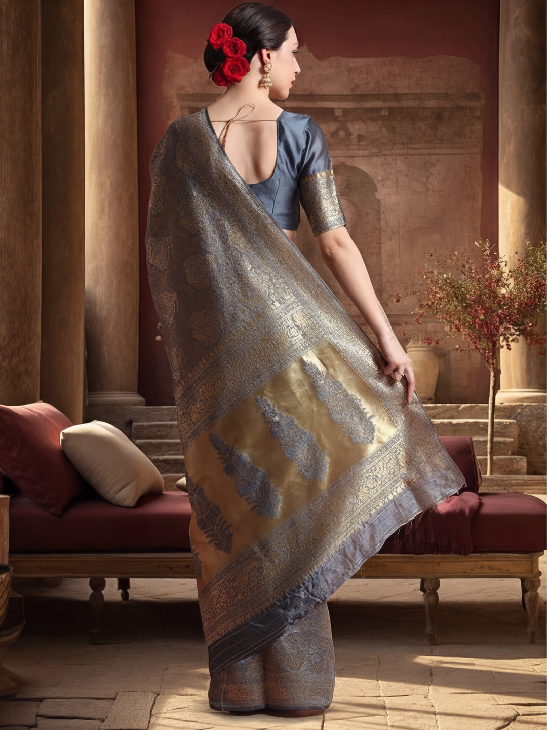Heavy Banarasi Zari Woven Silk Blend Saree