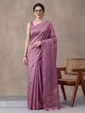 Women Mauve Pink Floral Woven Design Saree with Tassel Detail Pallu