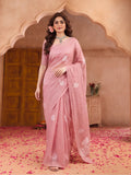 Women Dusty Pink Floral Woven Design Saree with Tassel Detail Pallu