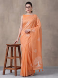 Women Peach Ethnic Tree Print Saree with Tassel Pallu and Artistic Design
