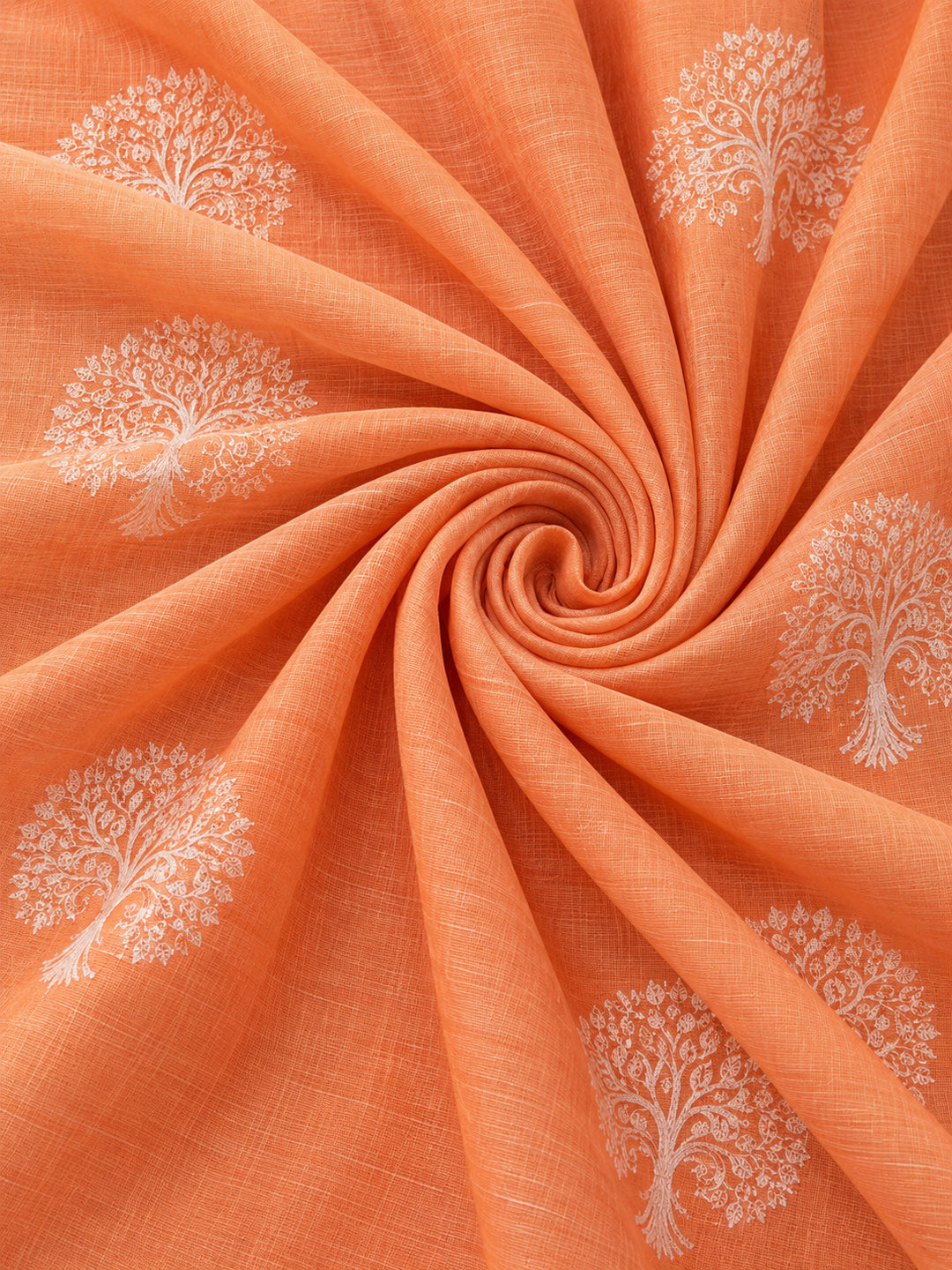 Women Peach Ethnic Tree Print Saree with Tassel Pallu and Artistic Design